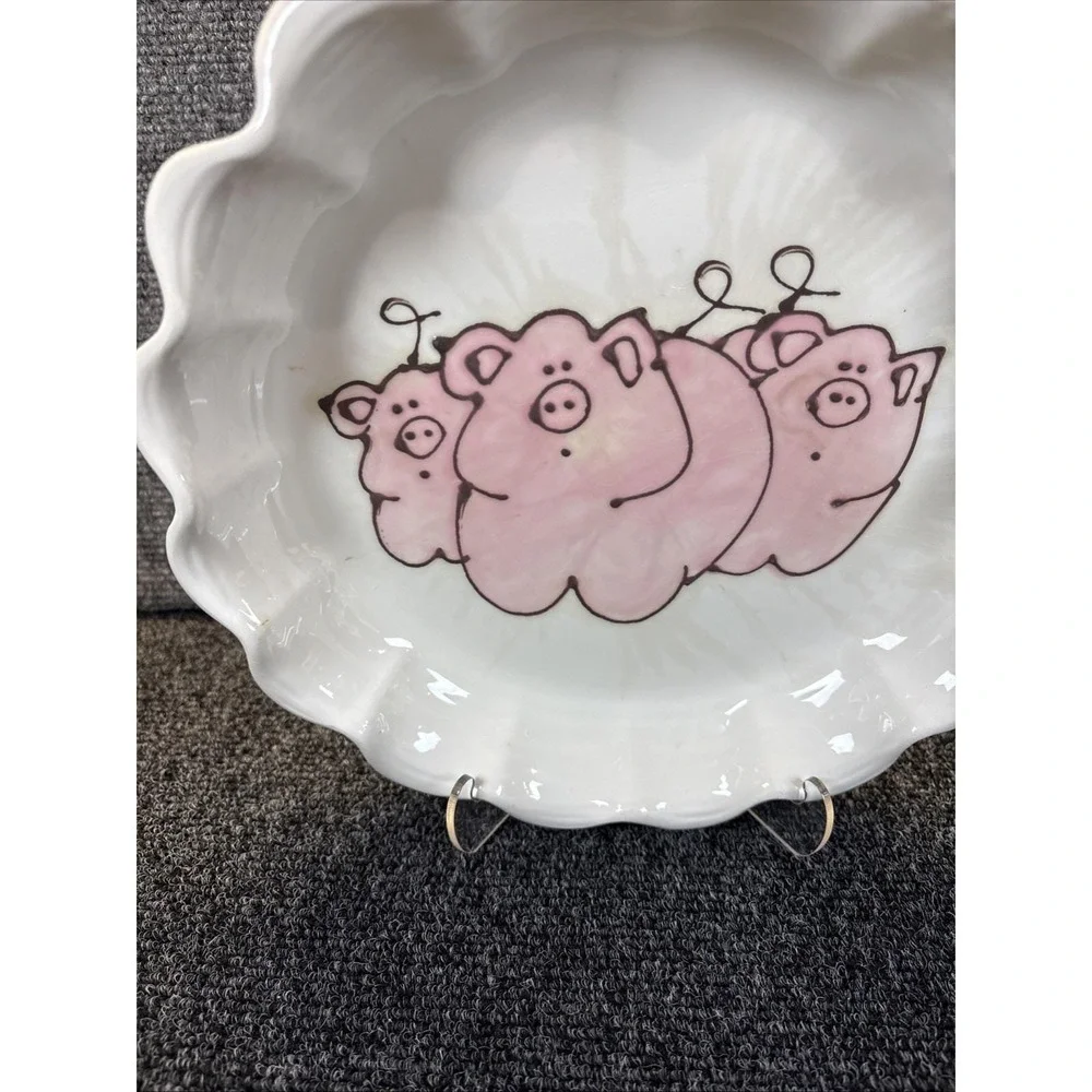 Vtg~Pig Pie Plate~Scalloped Edge~Ardencraft Handmade Kate~10